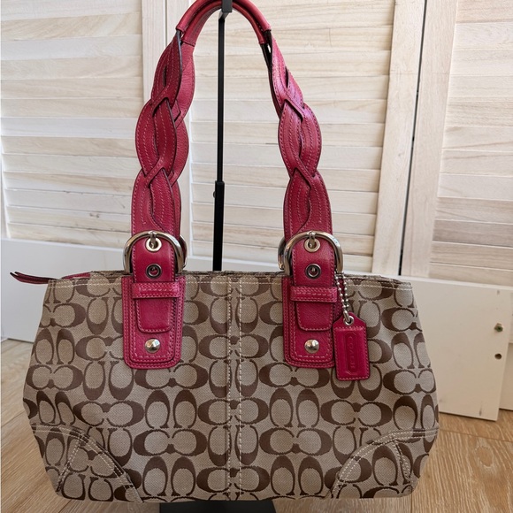 Coach Handbags - ❌SOLD❌ Coach Brown and Pink Signature Shoulder Bag